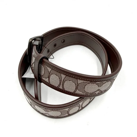 COACH 38 mm Sized SJD Belt Oak Brown Monogram Canvas Leather 42 Inch - Picture 3 of 8